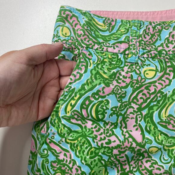 Lilly Pulitzer Callahan Shorts Pink Green Chomp Chomp Print Women 00 Preppy - Picture 7 of 8